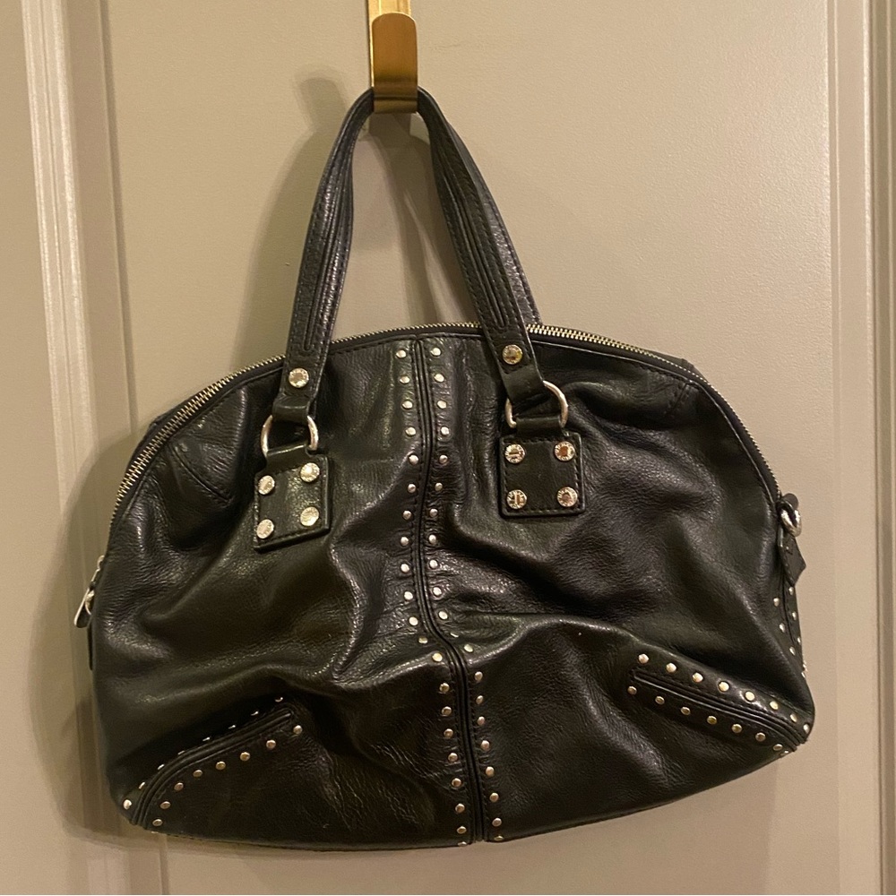 Michael Kors Studded Bag Purse Black Leather with Chrome Hardware